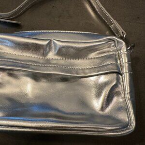 LOVEVOOK Silver Faux Leather WEAR AS a Crossbody Bag OR a Belt Bag 7.5"x5.5"x2"